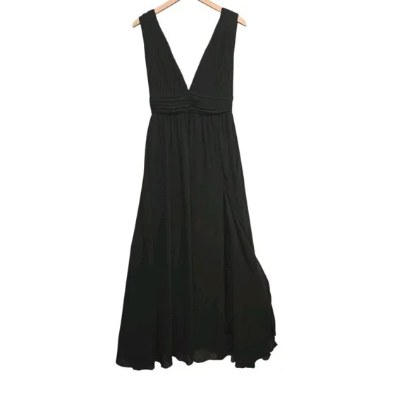 Lulus Heavenly Hues Maxi Dress Small Black Chiffon Side Slit Formal Wedding Prom - Picture 5 of 7